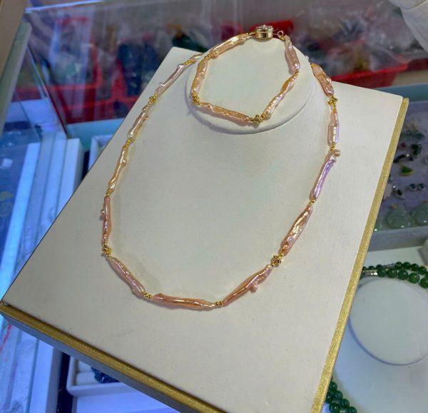 Bộ ngọc trai cam di - khoá xà cừ
