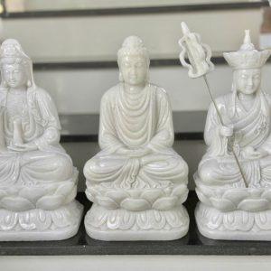 Bộ Tam Thế Phật Đá Trắng Tự Nhiên 40cm