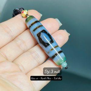 Dzi 3 mắt xanh lục đế mệnh mộc