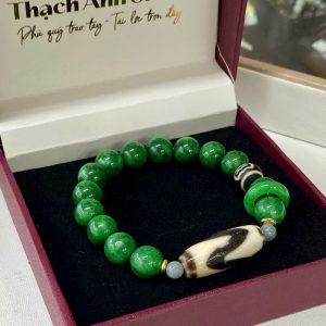 Vòng tay Dzi nanh cọp mix cẩm thạch 10li – Sức mạnh, may mắn và đẳng cấp hội tụ