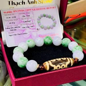 Cụ Dzi 10 mắt mix vòng ngọc Myanmar Type A