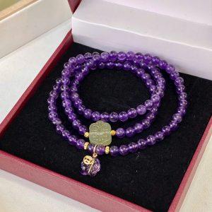 Chuỗi Thạch Anh Tím mix charm Hòa Điền + túi tiền