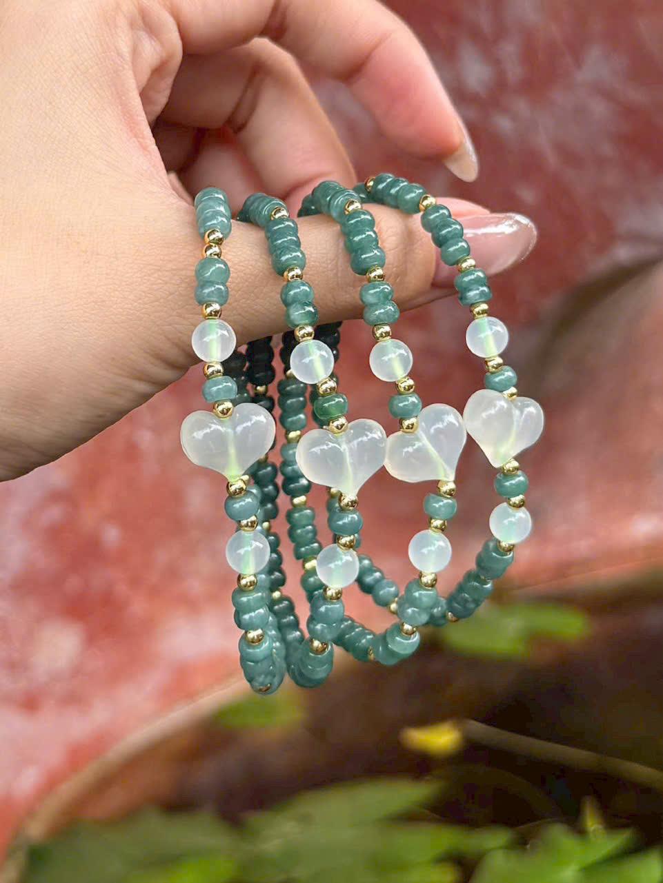 Lam ngọc bánh xe mix charm tim mã não LAM NGỌC BÁNH XE