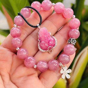 Sét tỳ hưu thạch anh hồng ruby lên bạc