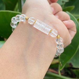 Vòng Tay Thạch Anh Trắng Cắt Giác Mix Lu Chạm_TA73