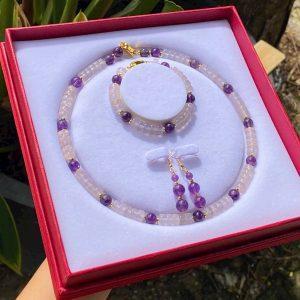 Set trang sức Chalcedony tím mix Thạch Anh Tím