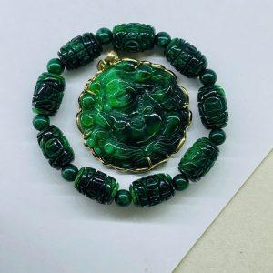 Di Lặc Ngọc Sơn Thủy + Vòng Tay Lu Thống Chạm Kim Tiền