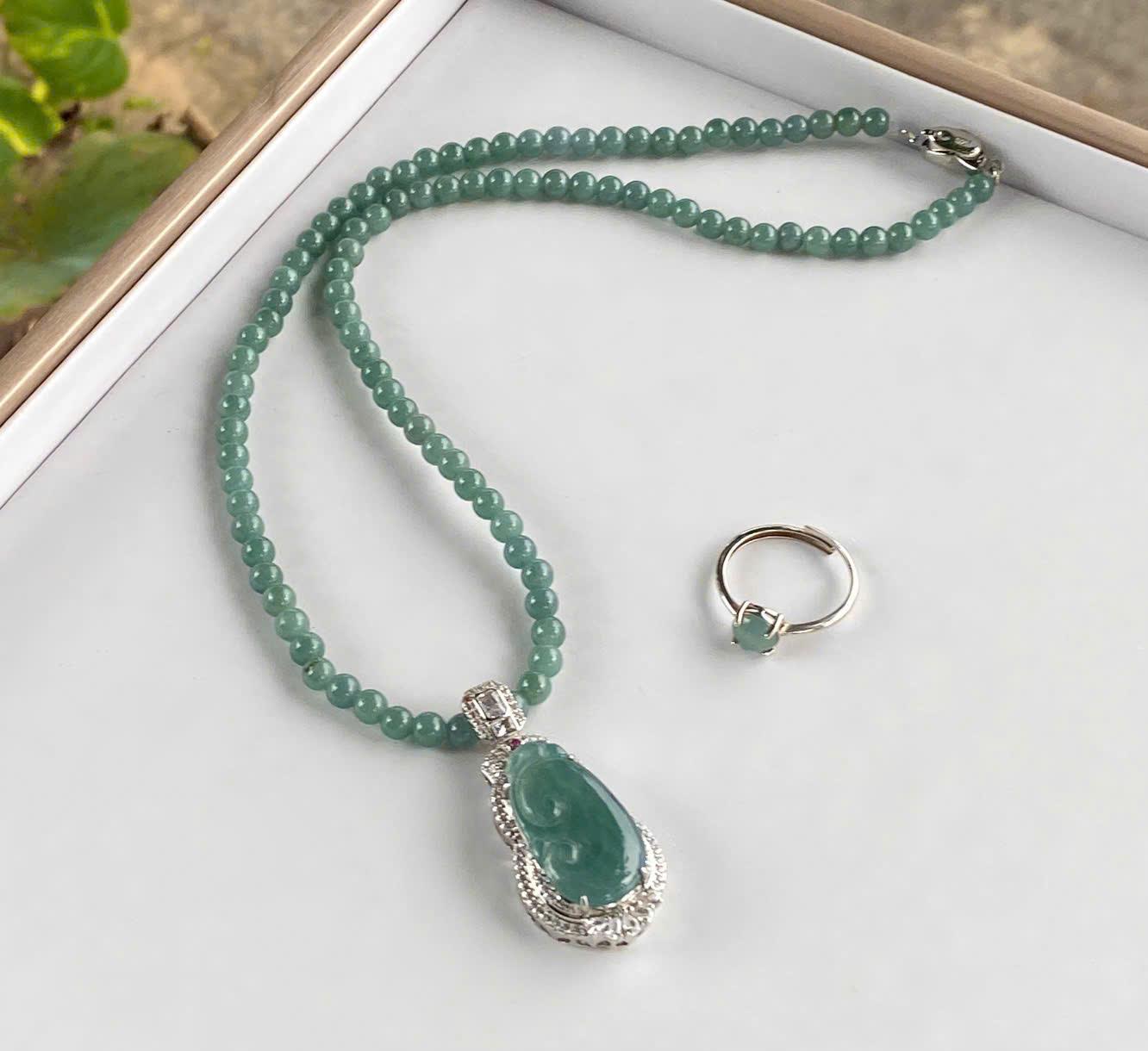 z7305355322573_38515b03c9728c600918d9deed27c779 Set Chuỗi Lam Ngọc 4.8 Li + Mặt Như Ý + Nhẫn