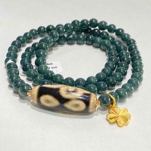 Chuỗi vòng tay Dzi 4 mắt Như Ý mix Lam Ngọc 6 ly