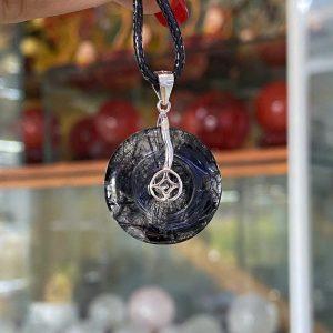 Mặt điếu thạch anh tóc đen + khoá bạc